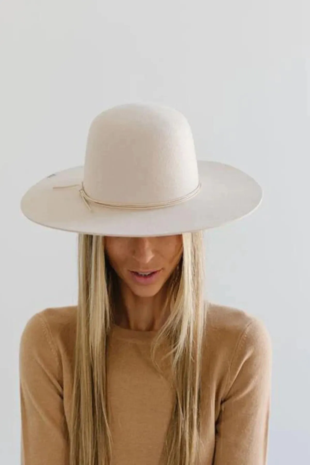 Gigi Pip Rue Open Crown Wide Brim Hat - Cream