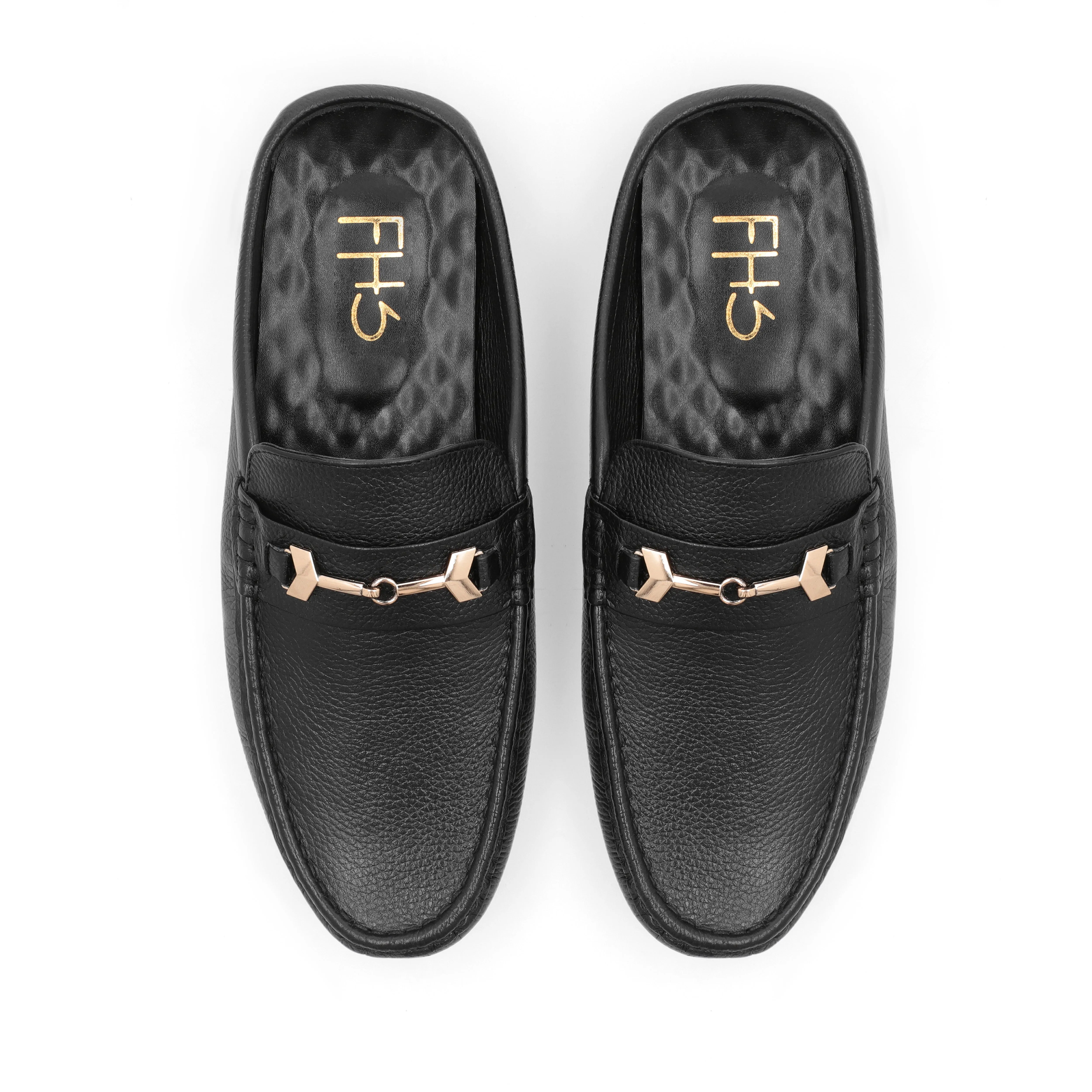 Gold Arrow Buckled Half Mocassins-Black