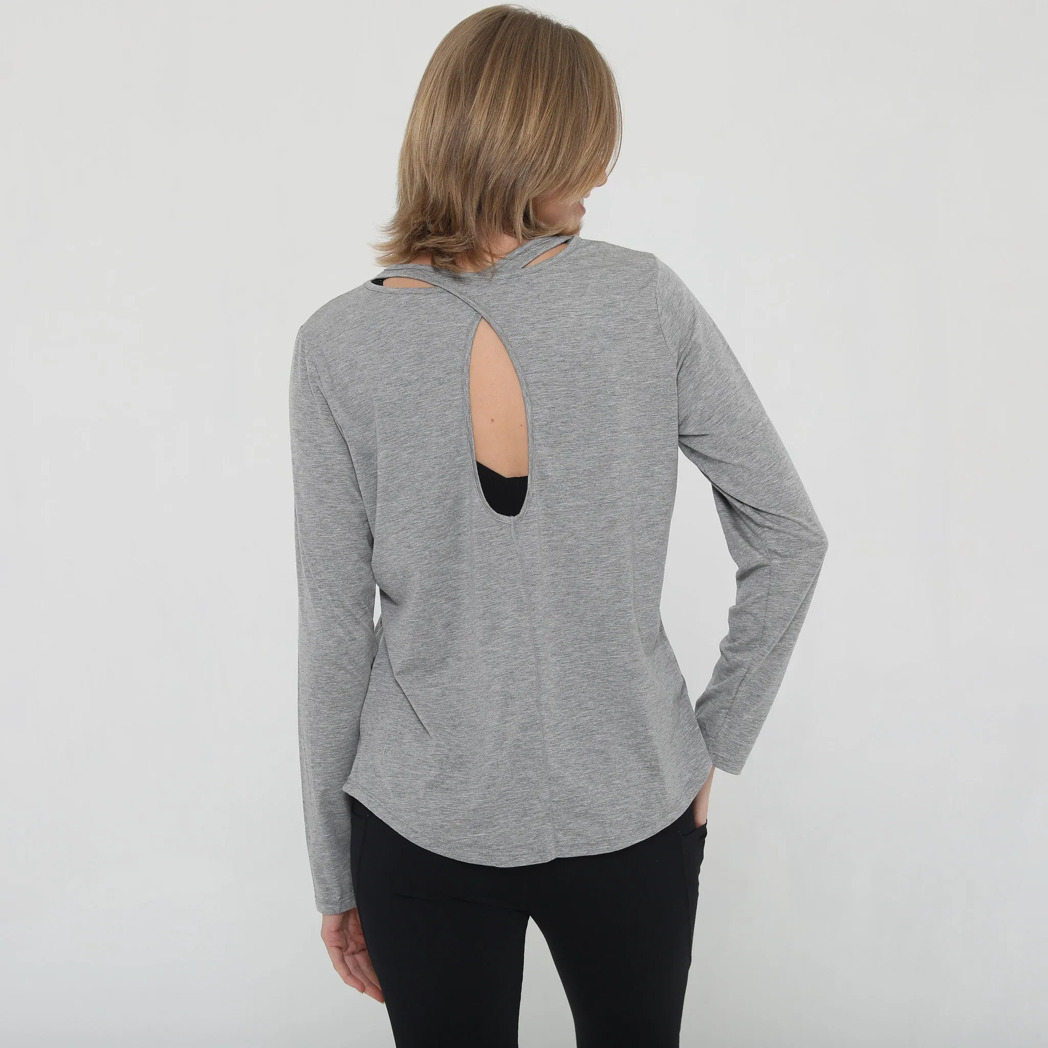 Harper Cross Back Long Sleeve Nursing Top (Heather Grey)