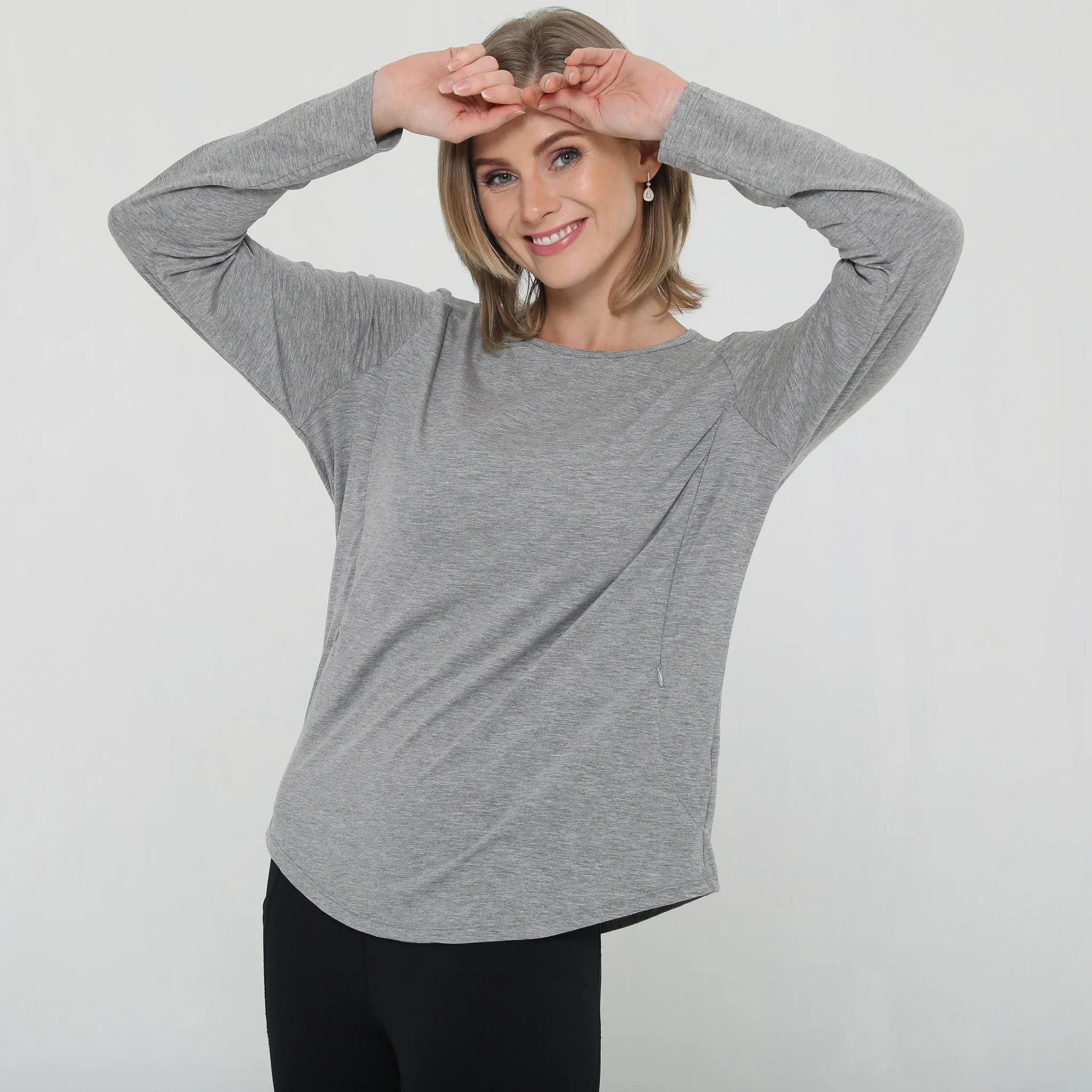 Harper Cross Back Long Sleeve Nursing Top (Heather Grey)