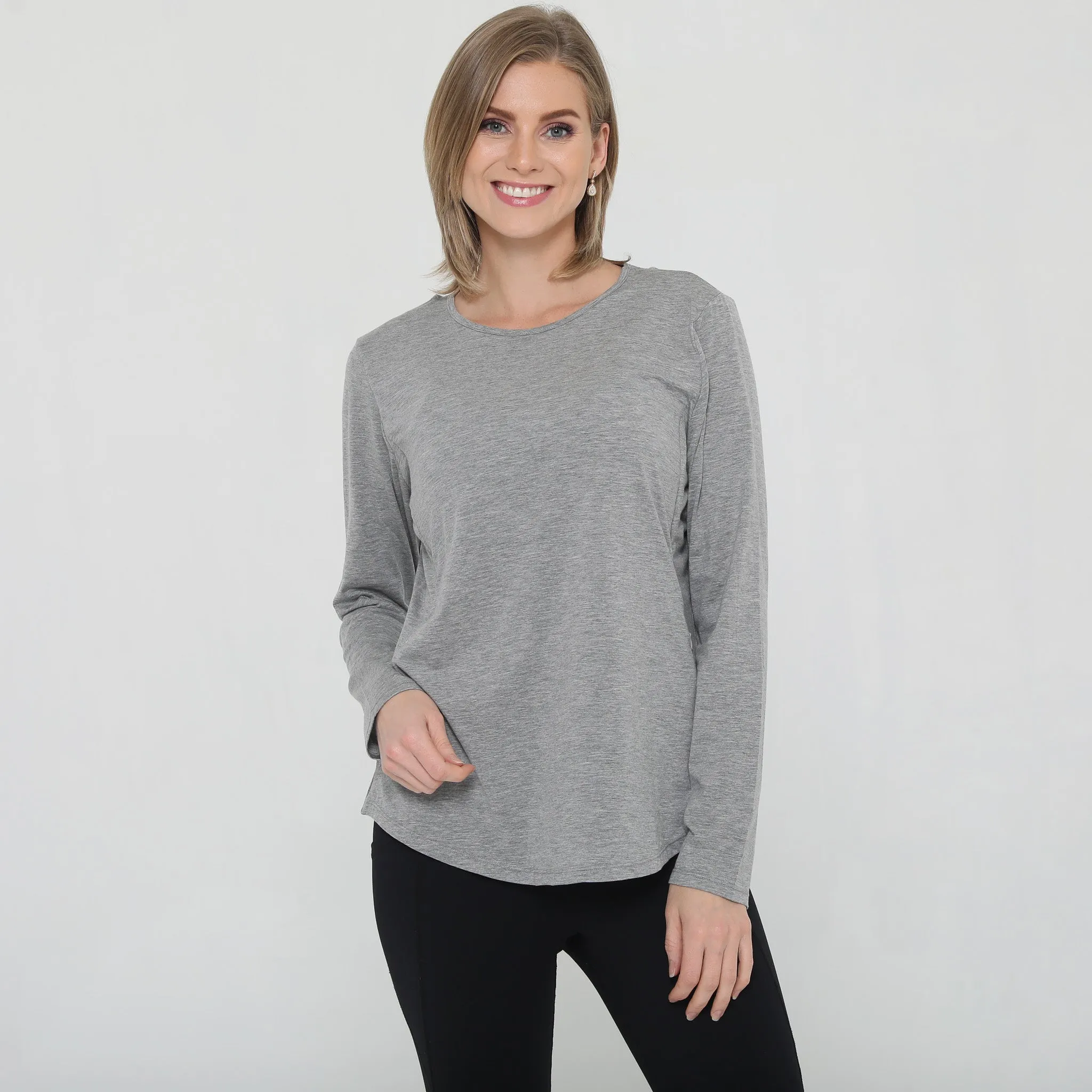 Harper Cross Back Long Sleeve Nursing Top (Heather Grey)