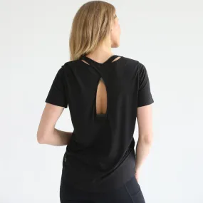 Harper Cross Back Short Sleeve Nursing Tee (Noir)