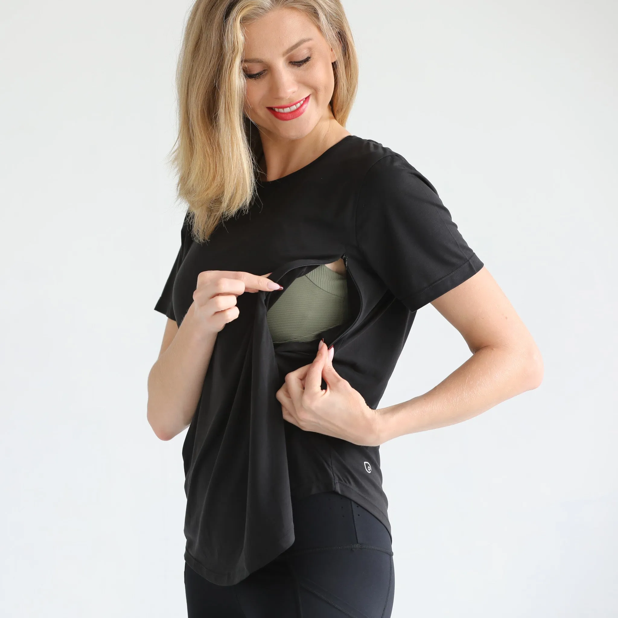 Harper Cross Back Short Sleeve Nursing Tee (Noir)