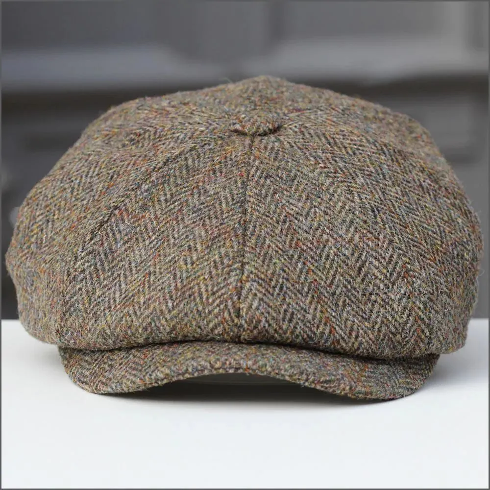 Harris Tweed Carloway 8 Piece Brown Herringbone Cap^^