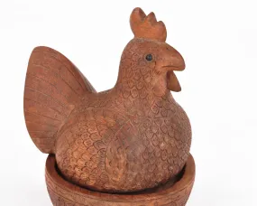 Home Decor-Carved Vintage Chicken-Hen on Nest-Solid Wood-Two Piece-6.5 Inches-Farmhouse Décor