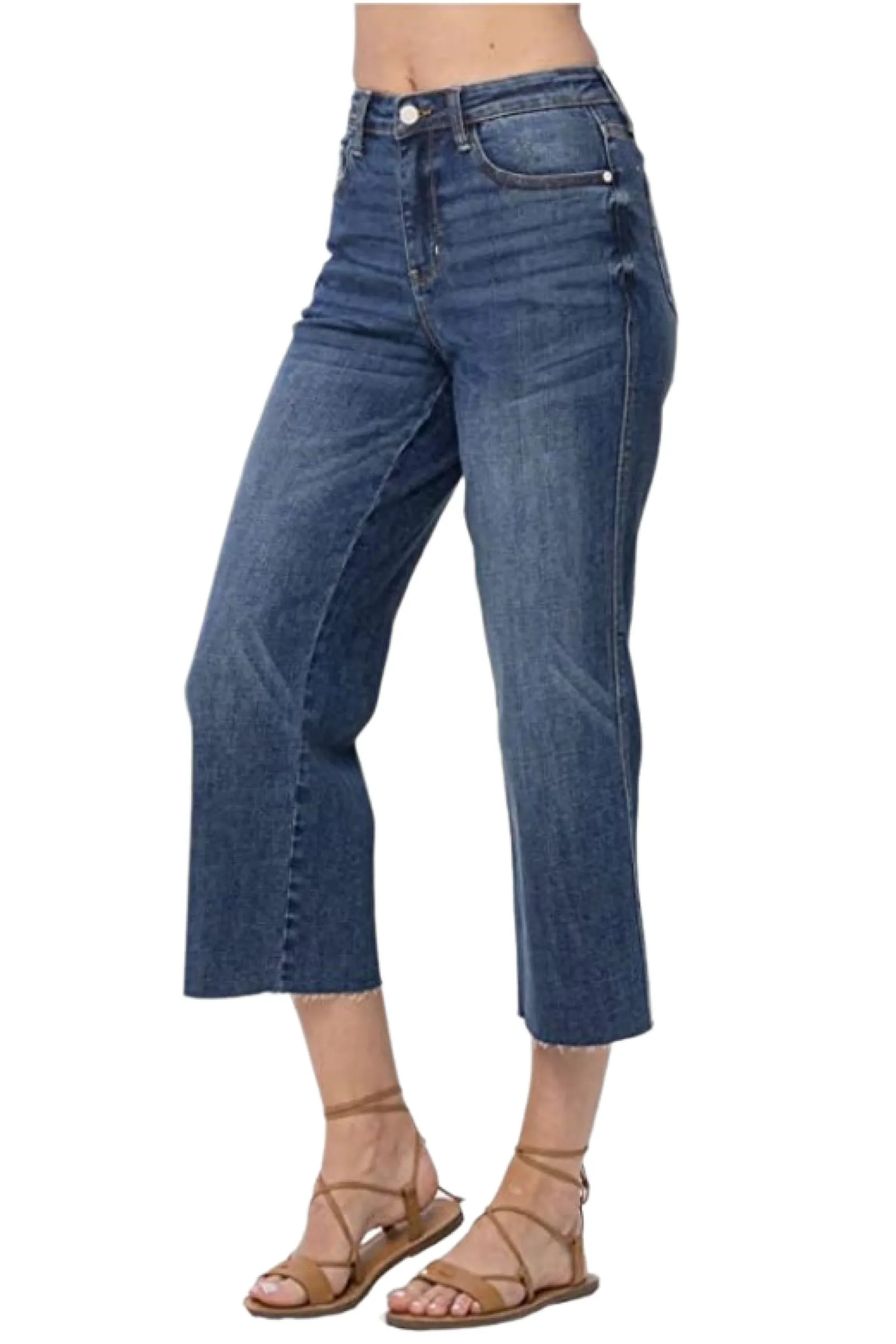 Judy Blue, High Waist Pocket Embroidery Crop Wide Leg Jeans