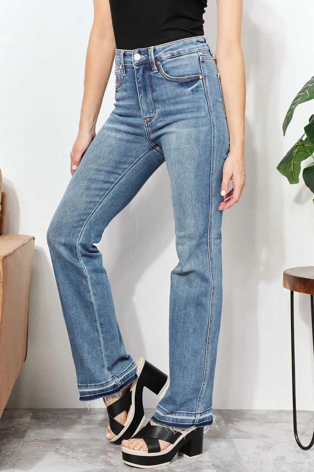 Judy Blue, High Waist Tummy Control Release Hem Slim Boot Cut Jeans 88626