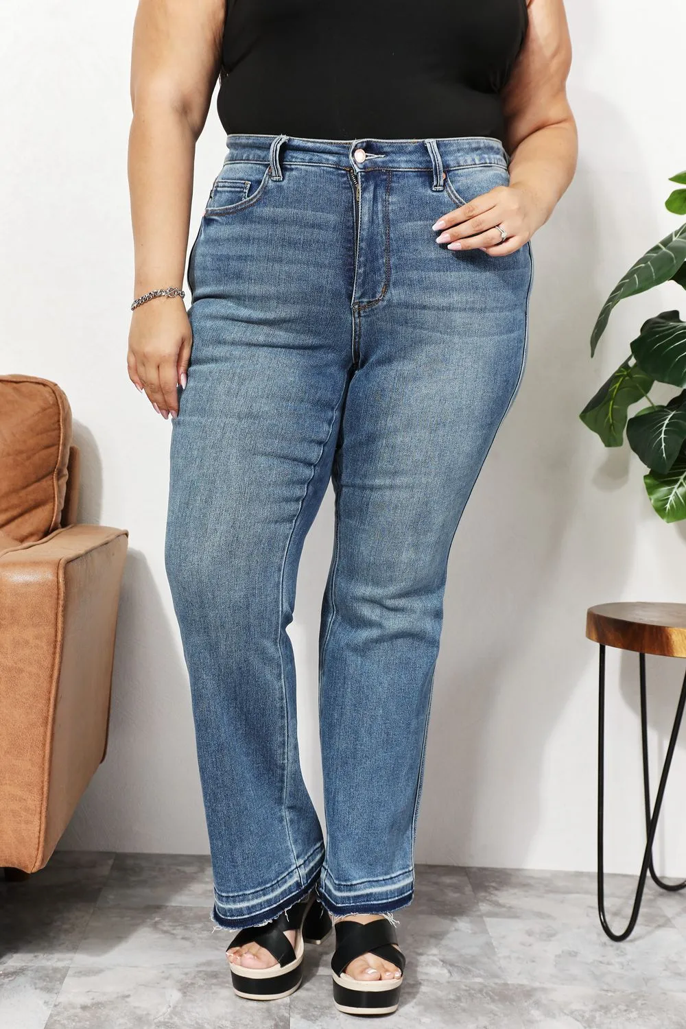 Judy Blue, High Waist Tummy Control Release Hem Slim Boot Cut Jeans 88626