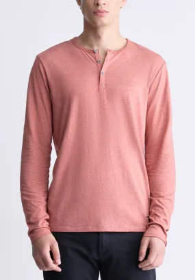 Kaduk Men's Long-Sleeve Burnout Henley Top, Red Ochre - BM24237