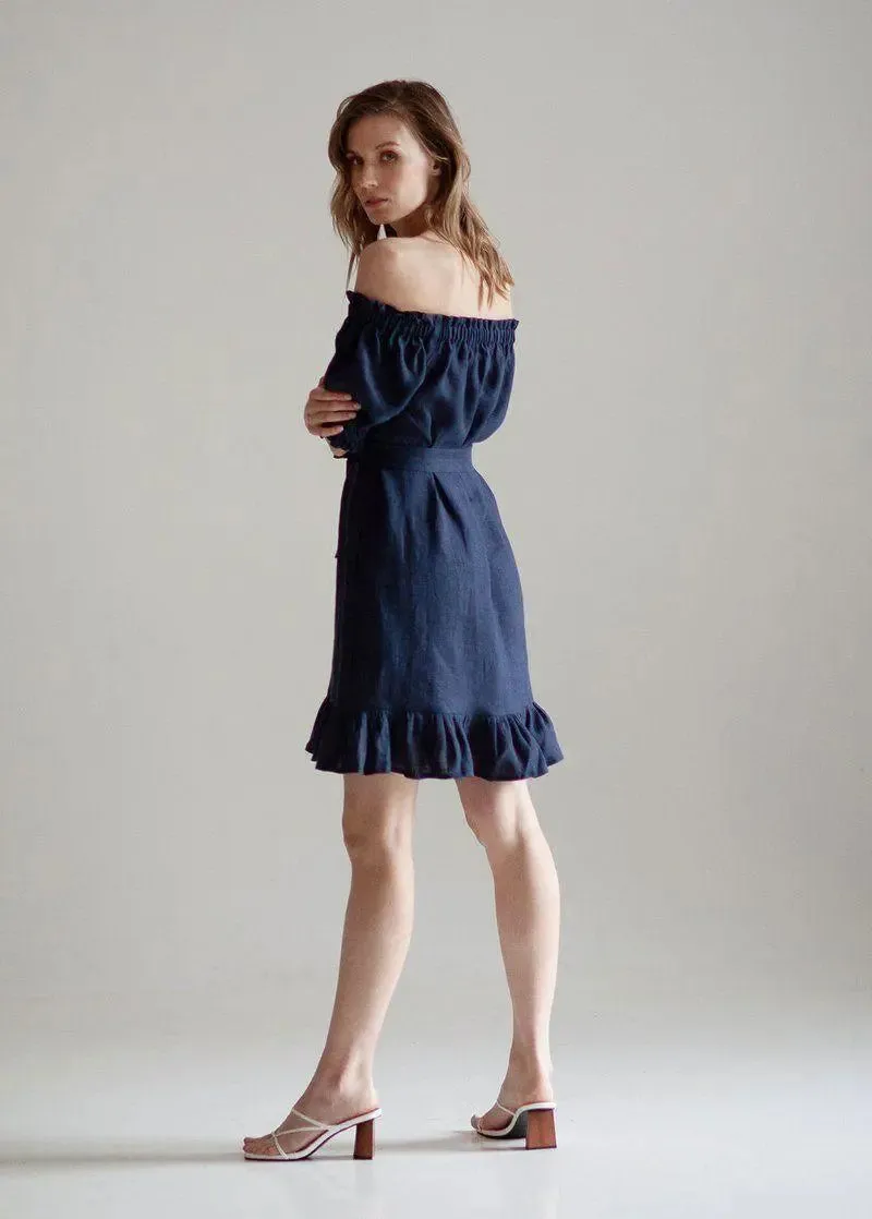 Lia Linen Dress In Dark Blue