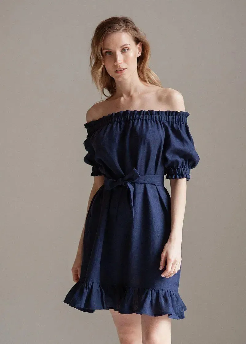 Lia Linen Dress In Dark Blue