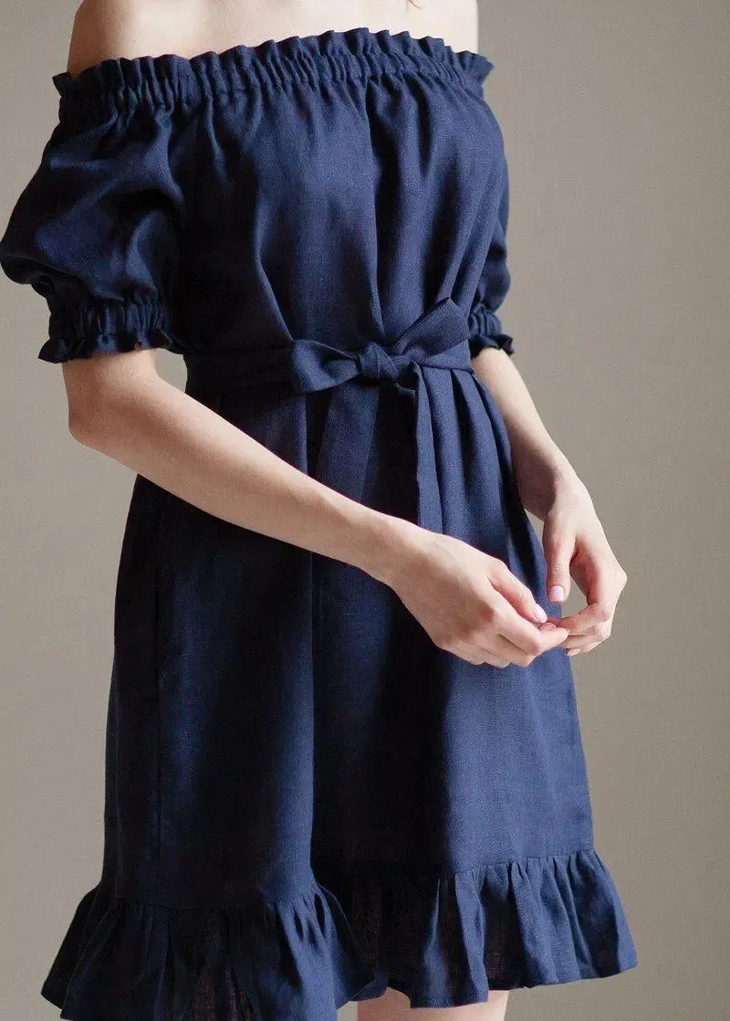 Lia Linen Dress In Dark Blue