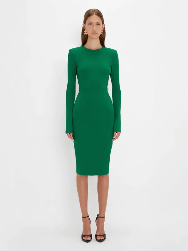 Long Sleeve Fitted Dress in Viridian