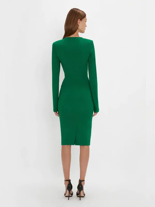 Long Sleeve Fitted Dress in Viridian