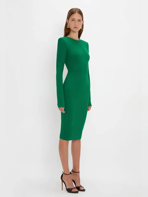 Long Sleeve Fitted Dress in Viridian