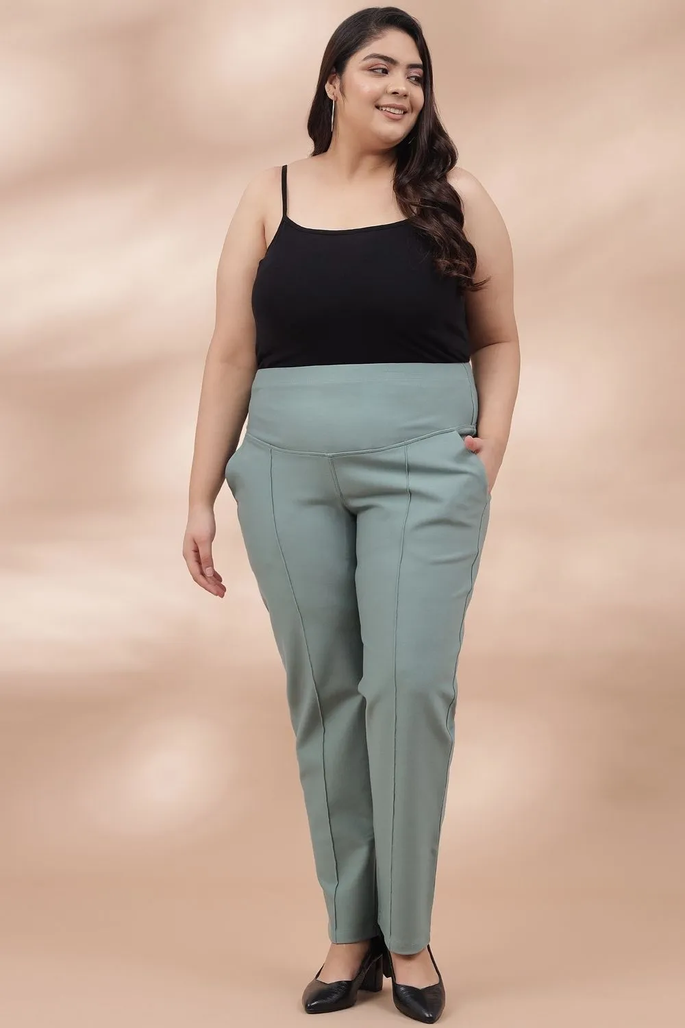 Mint Green Crease Seam Tummy Tucker Pants