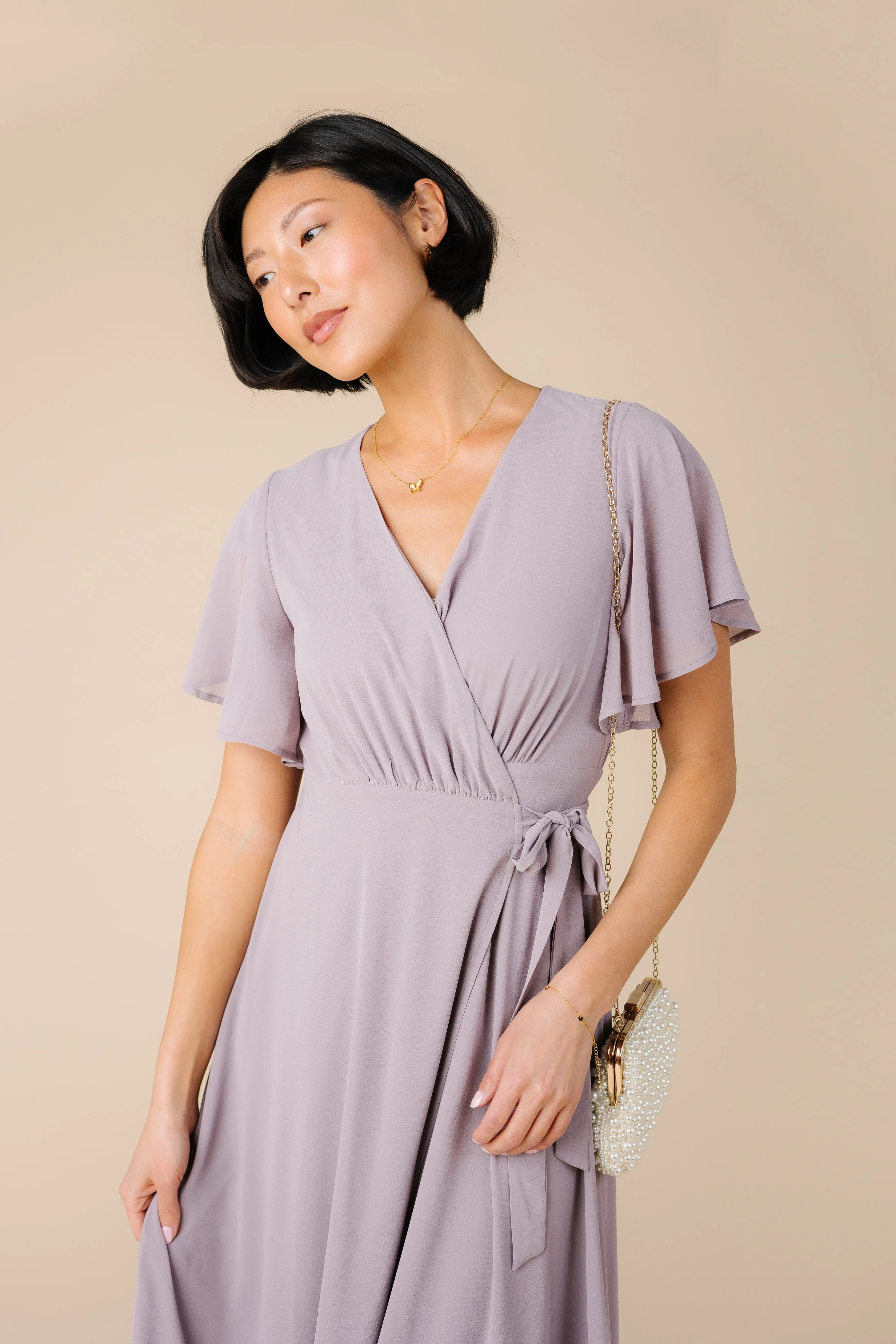 Naples Flutter Sleeve Maxi Dress - Light Mauve