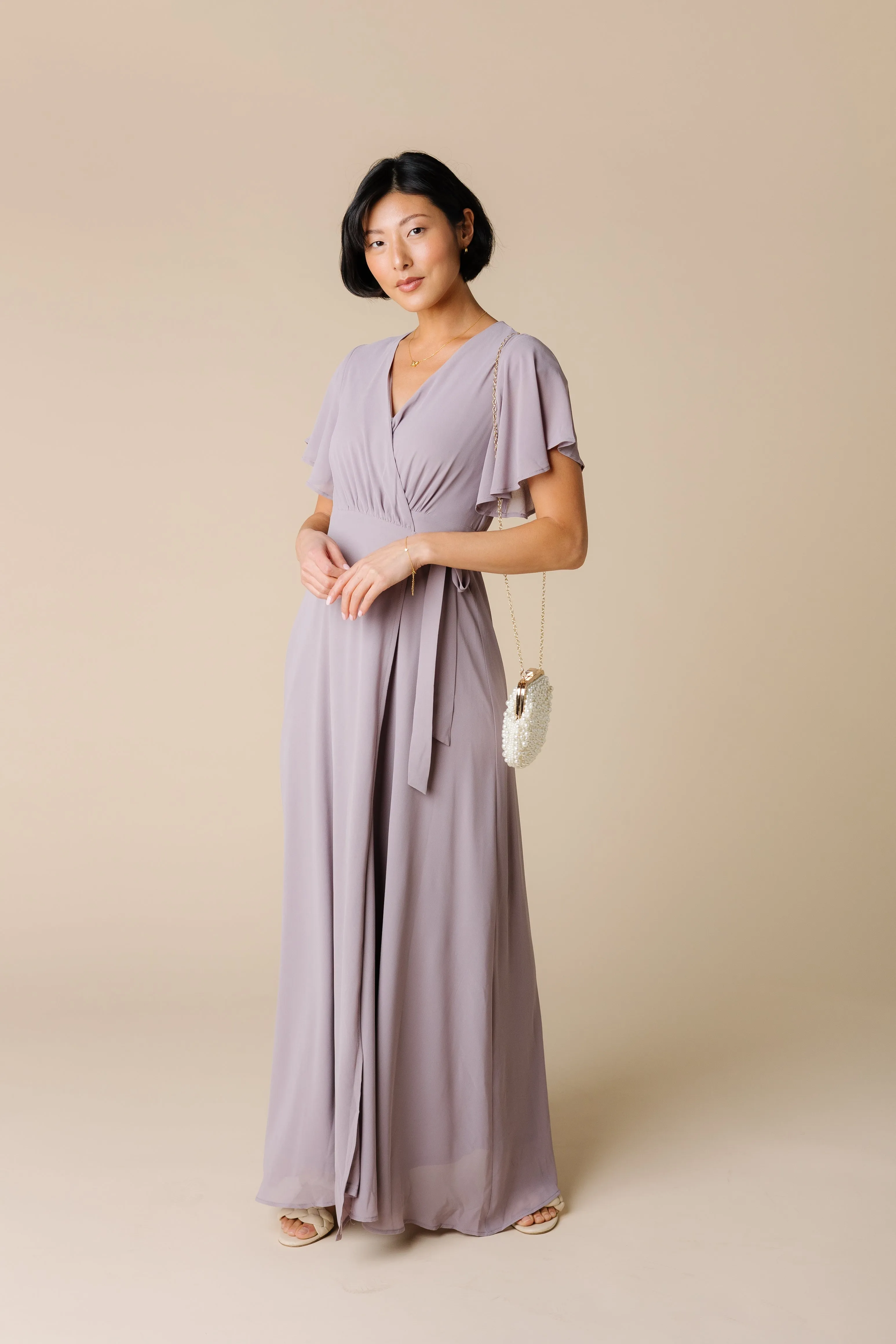 Naples Flutter Sleeve Maxi Dress - Light Mauve