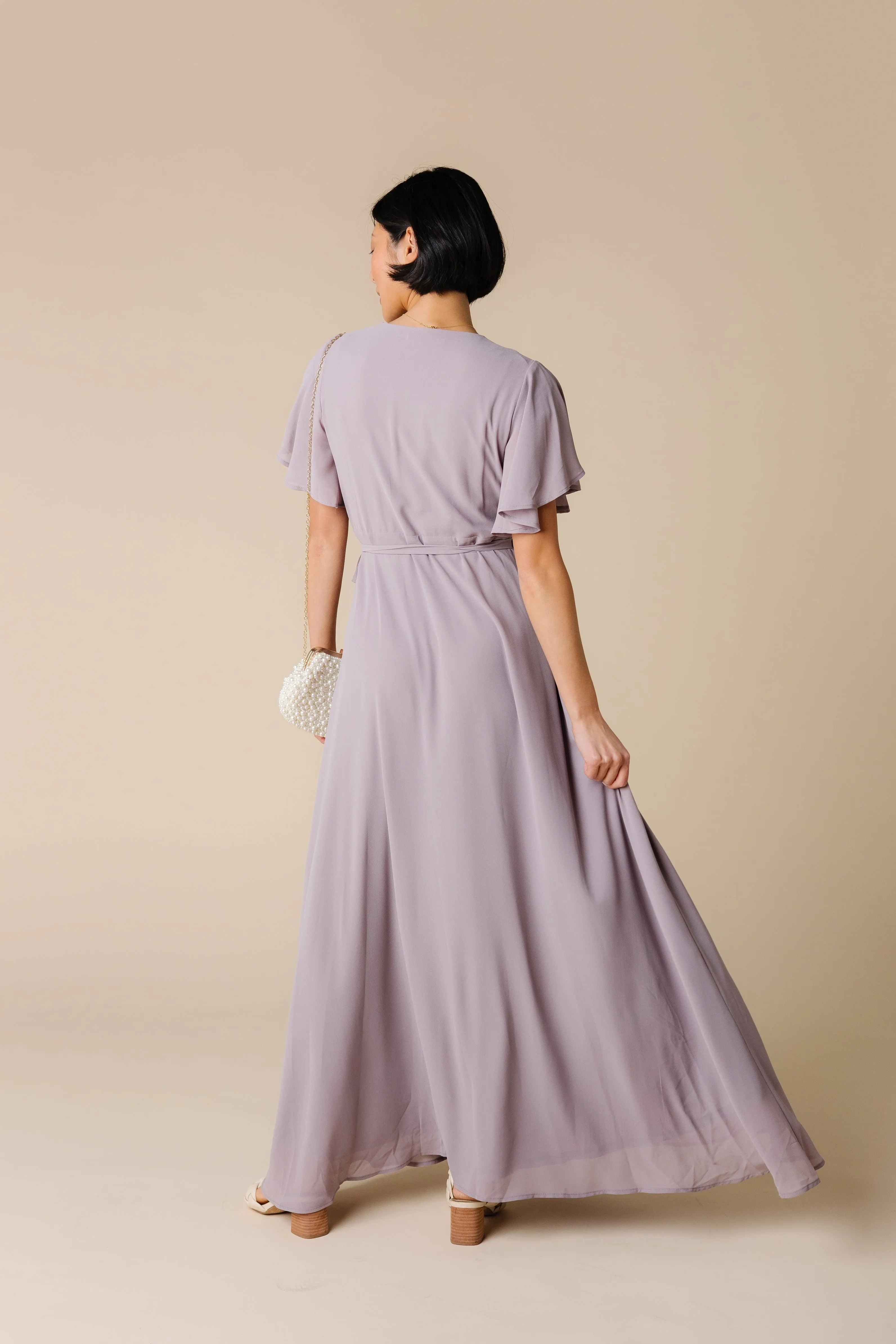 Naples Flutter Sleeve Maxi Dress - Light Mauve