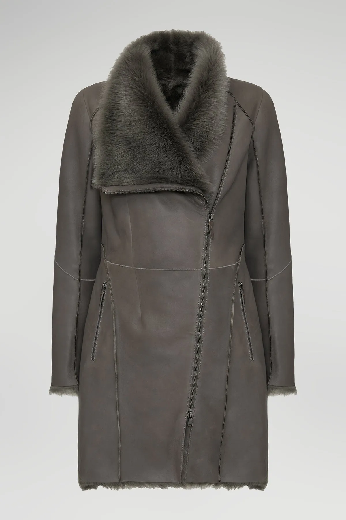 Pearl - Grey Shearling Coat