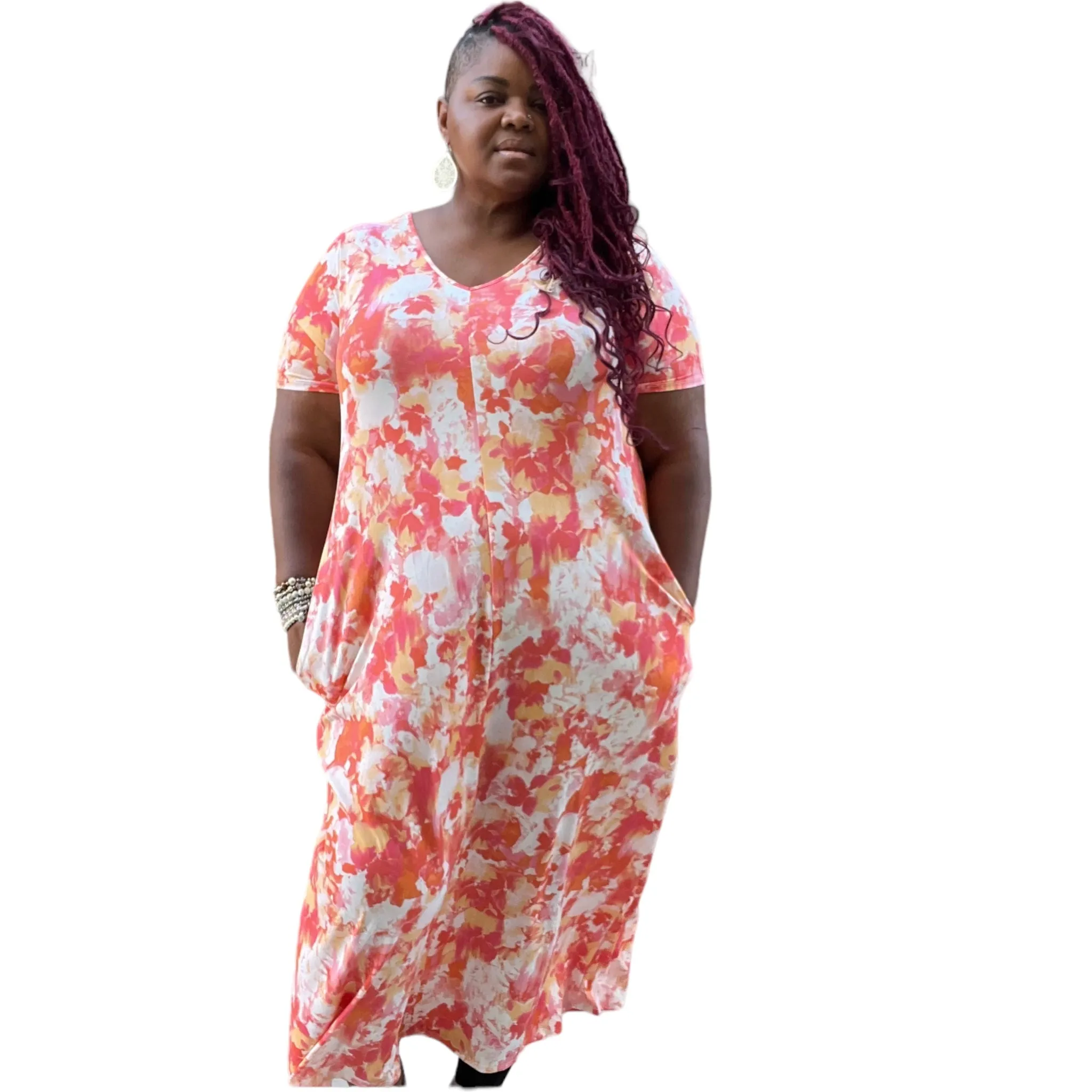 Plus Size Splash Print Maxi Dress