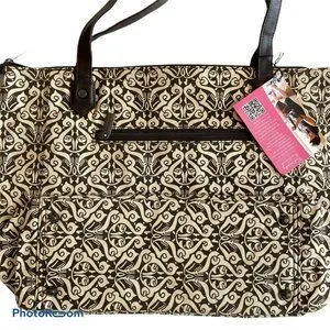 Pouchee Tabee Tablet Organizing Tote  -  Brown and Ivory Pattern