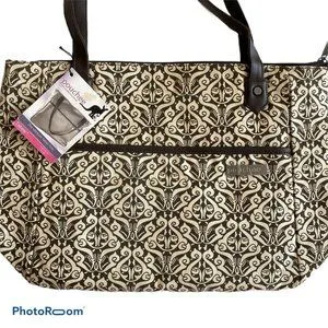 Pouchee Tabee Tablet Organizing Tote  -  Brown and Ivory Pattern