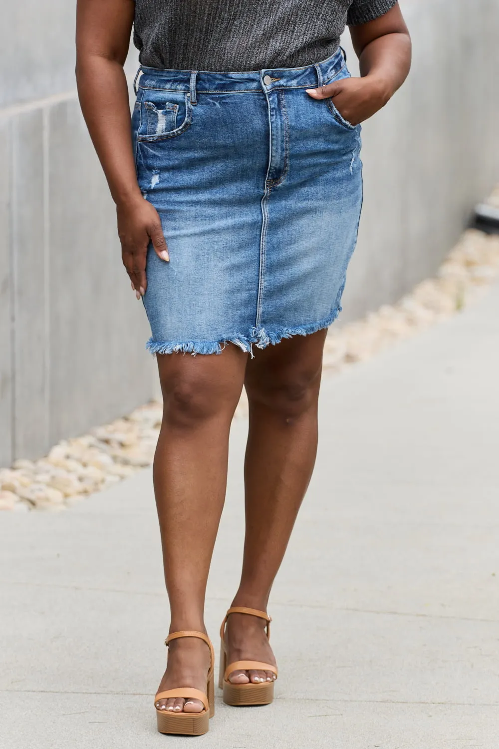 RISEN, Full Size Denim Mini Skirt