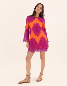 Stevie Lace Mini Dress - Orange/Fuchsia