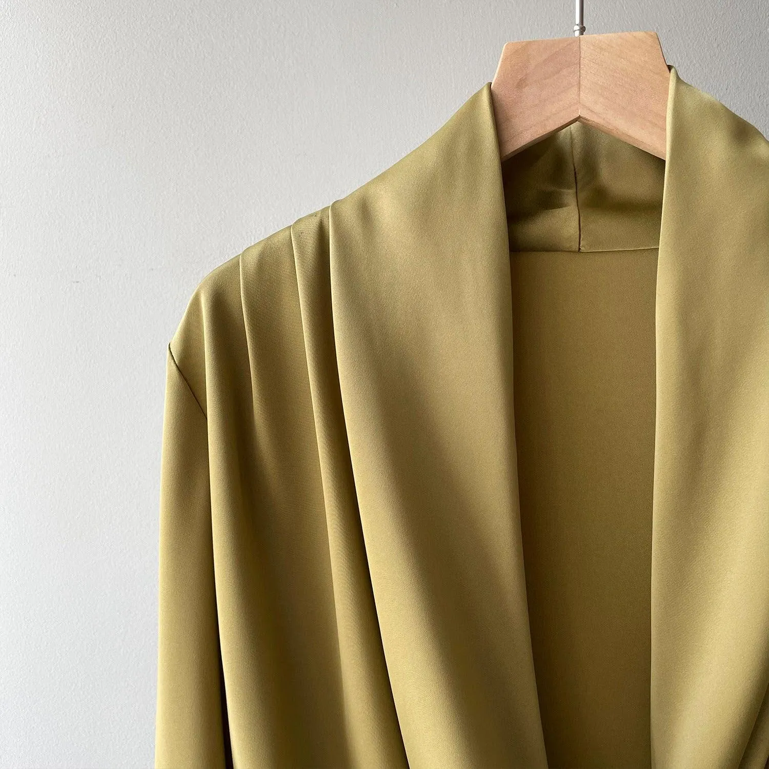 Timeless V-neck Satin Woven Blouse, Silk Satin Long Sleeves Shirt, Women Smart Casual Silky Top, Green Sleeve Blouse, Any Occassion, Gift