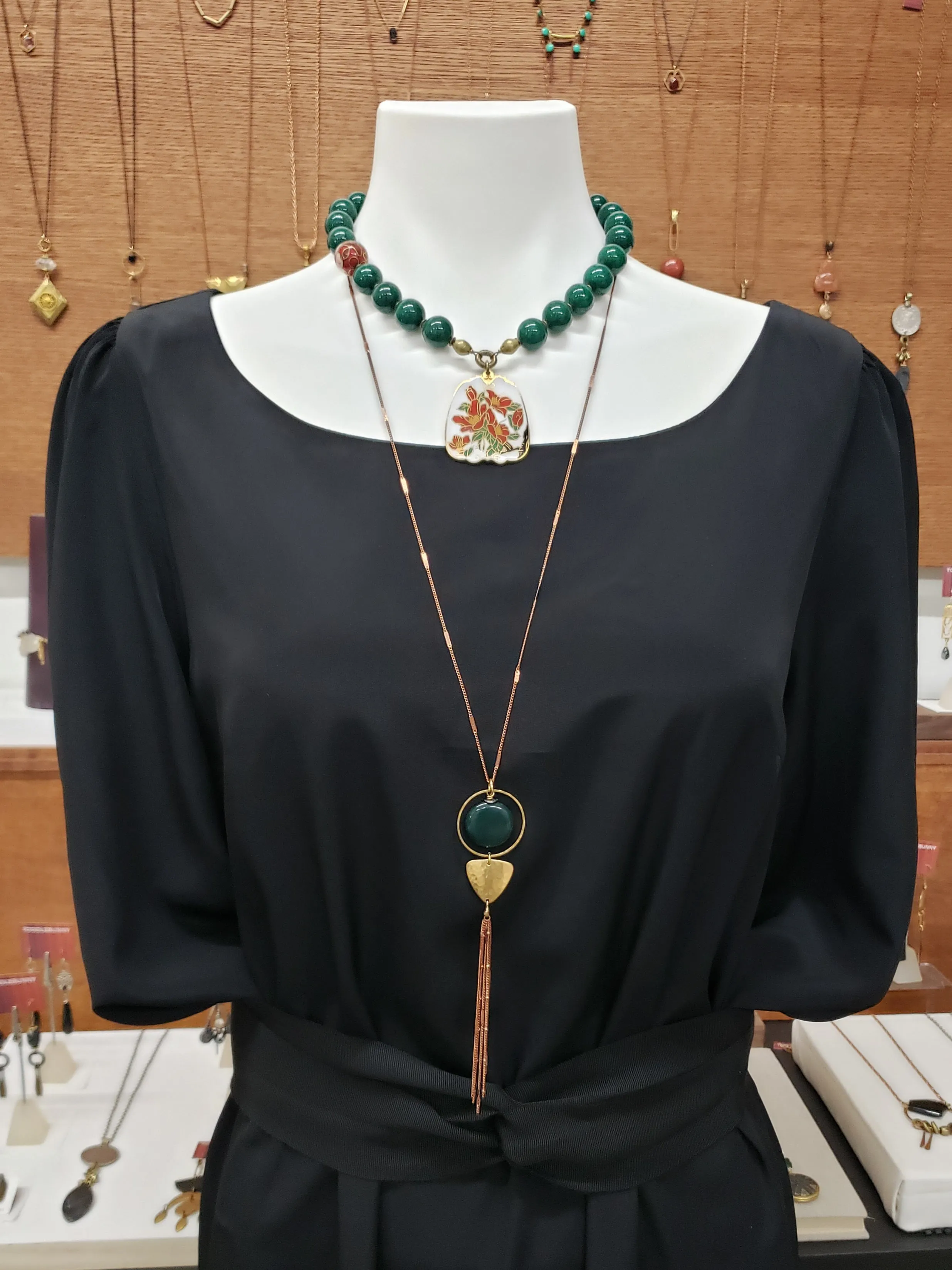 Trigon Tassel Necklace - Green Ocean Jasper