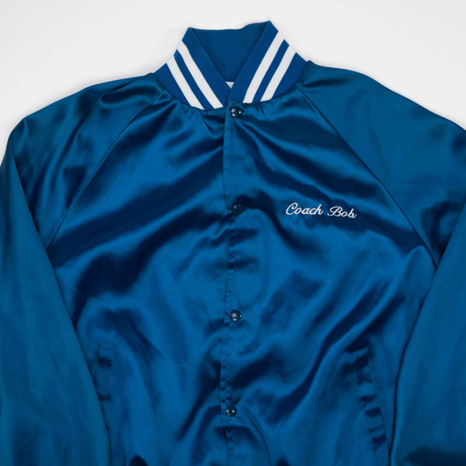 Vintage '95 Blue Robinson's Market Champ Satin Bomber