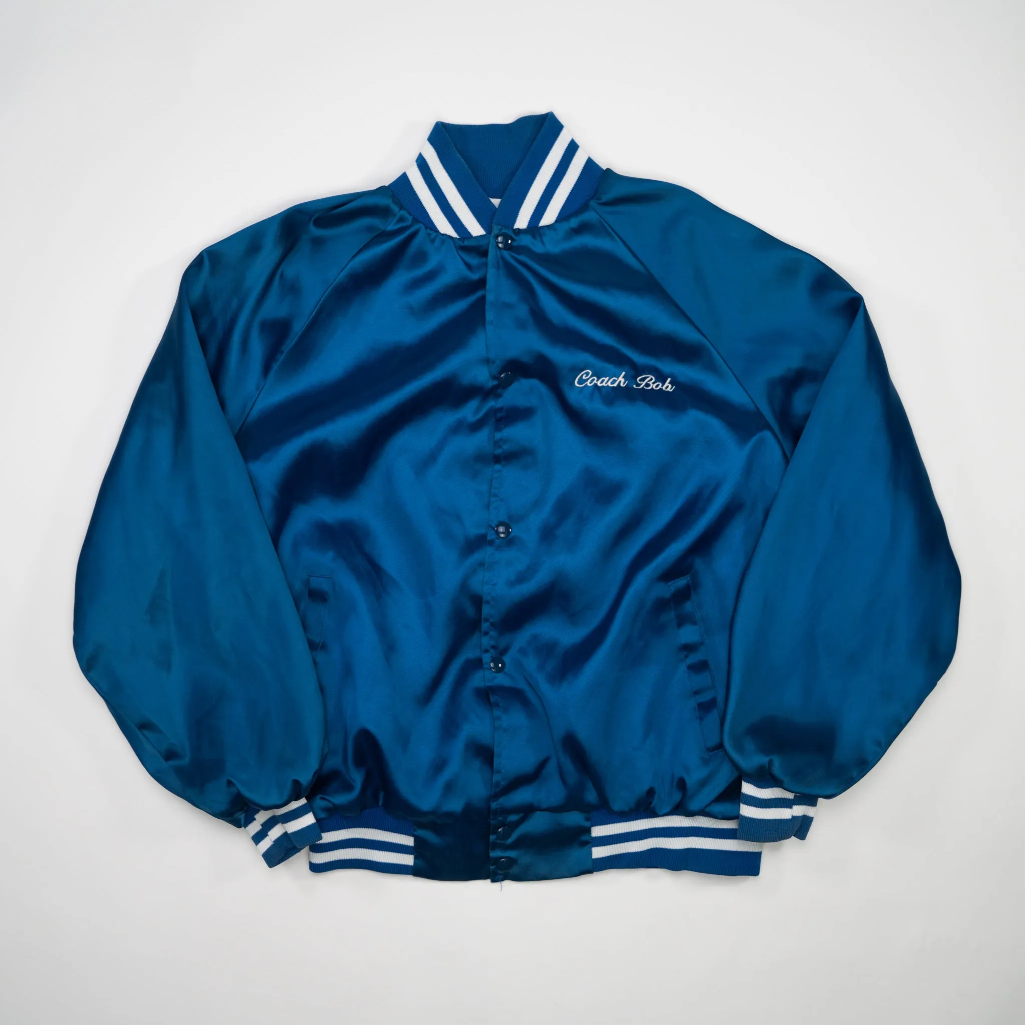 Vintage '95 Blue Robinson's Market Champ Satin Bomber